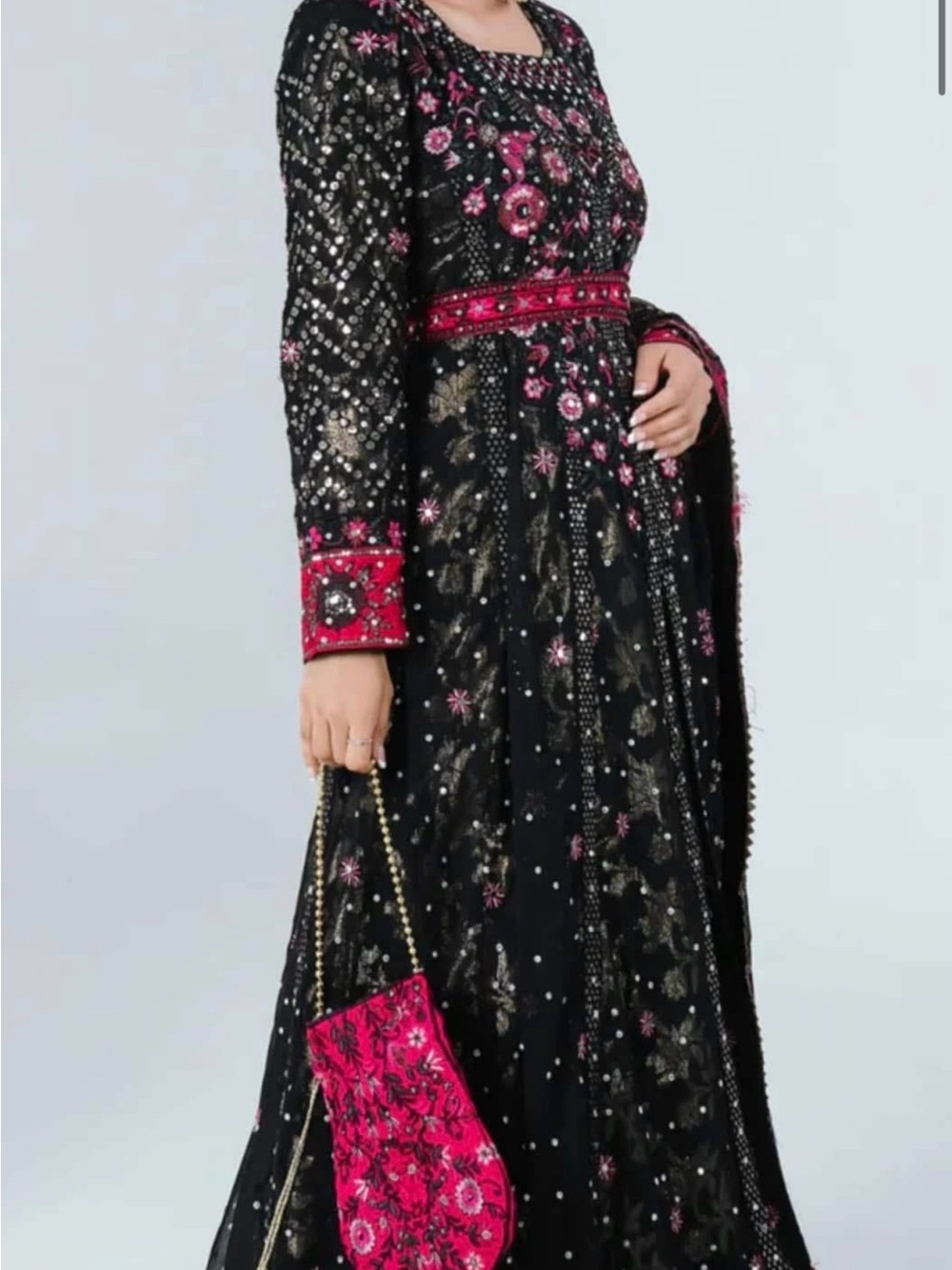 Embroidered Black & Pink Formal Women's Dress